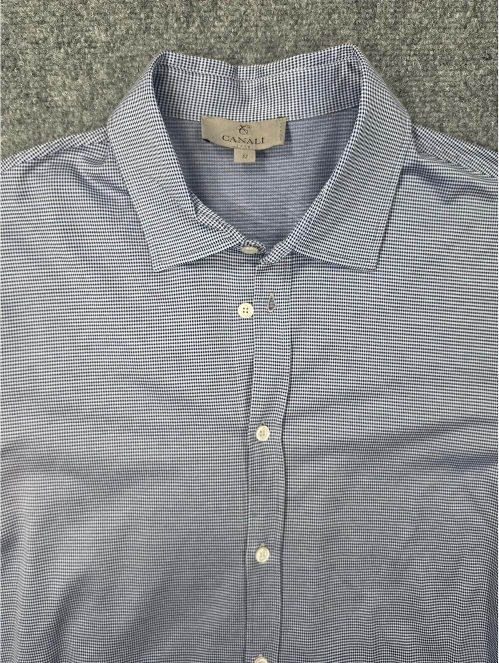 Canali 1934 Dress Shirt Mens Italy 52 USA Large Blue Micro Check 100% Cotton